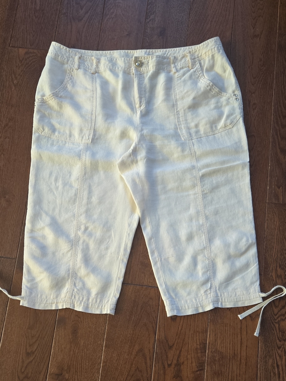 Inc Beach Women's Off White Linen Knee-Length Bermuda Shorts Culottes With Ties